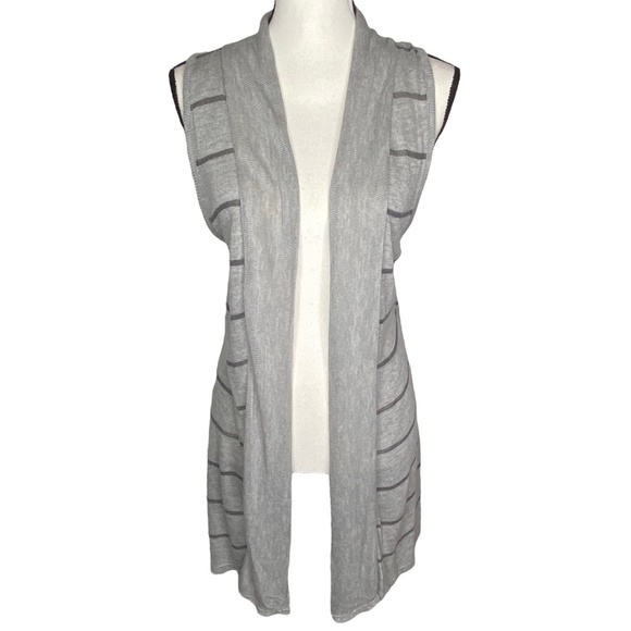 Maurices Jackets & Blazers - Maurices Cardigan Sweater Vest Gray Striped Knit Sleeveless Open Front Size XL